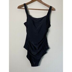 Classic Black One-Piece Swimsuit | Size 10 | Adjustable Straps & Ruched Sides
